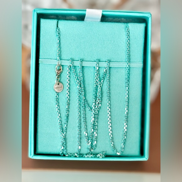 Tiffany & Co 30” Blue Enamel Sterling Silver Sparkling Chain Necklace 2.5mm - Picture 2 of 4